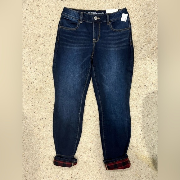 Maurice’s jeggings jeans medium M short‎ red plaid lined NEW NWT mid rise - Picture 1 of 9